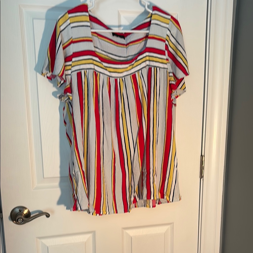 Lane Bryant Red and Yellow Relaxed Smocked Blouse